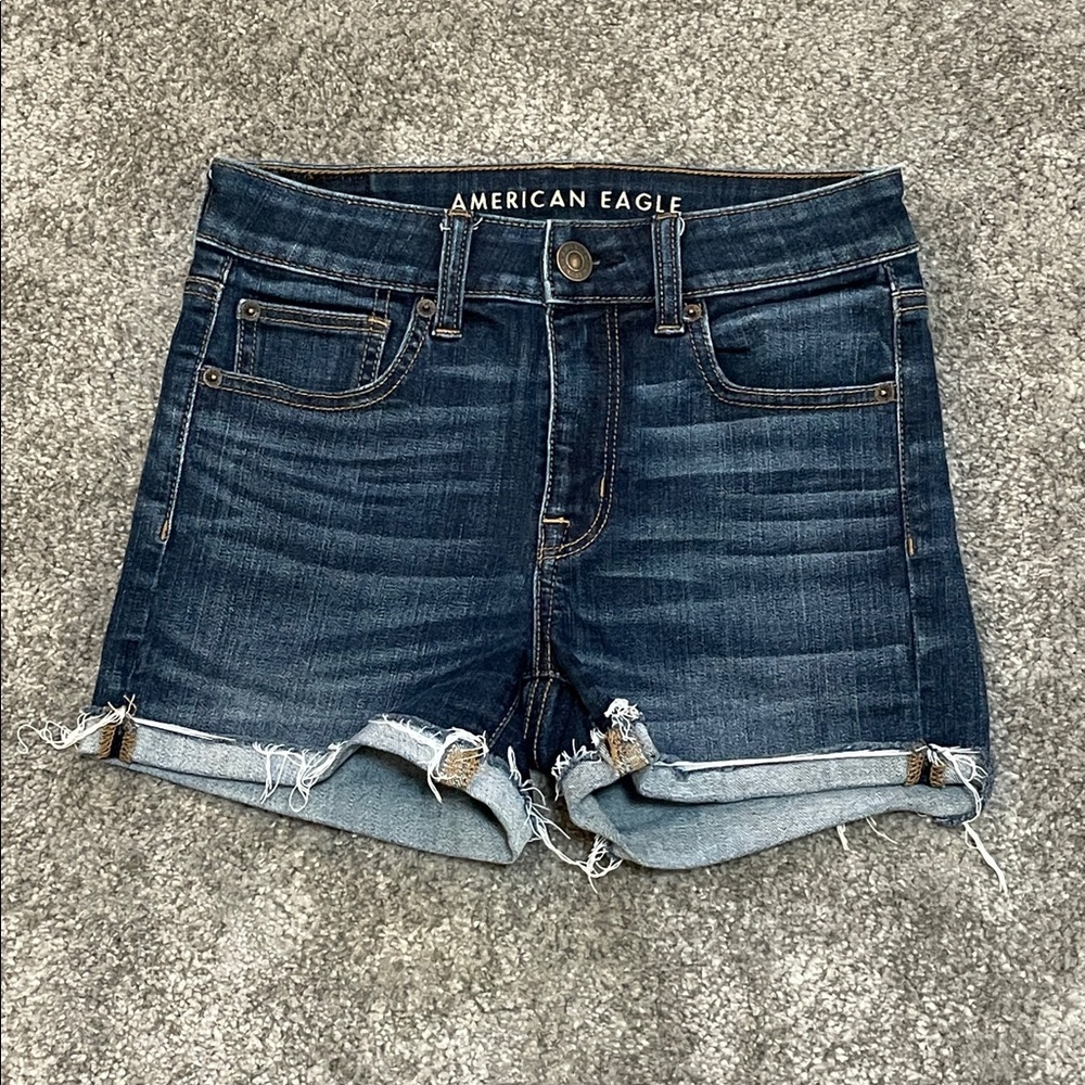 EC American Eagle Hi Rise Shortie Shorts - Dark Wash - Size 2